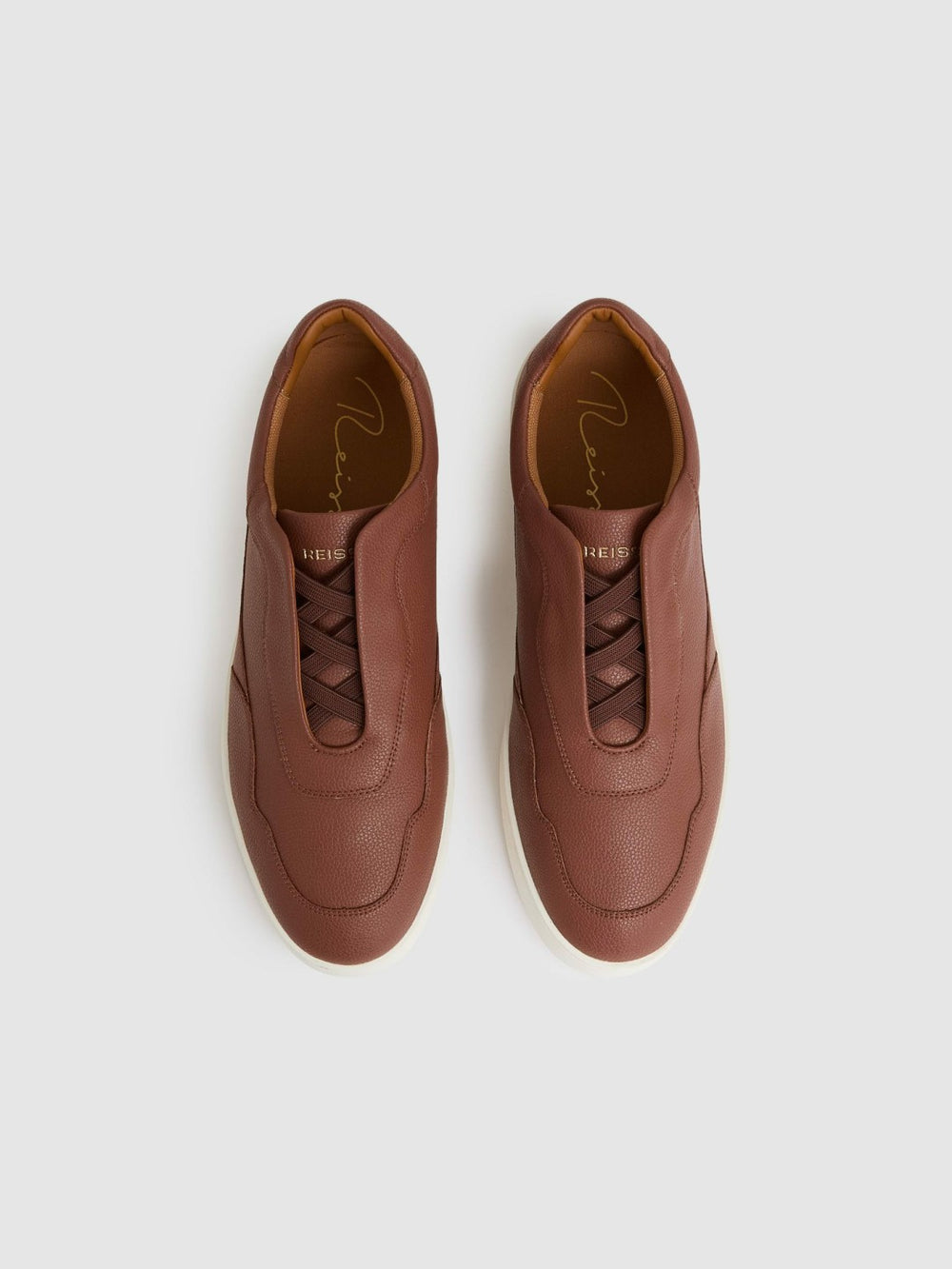 Reiss | Leather Elasticated-Lace Trainers in Terracotta Brown
