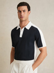 Reiss | Colour-Block Knit Polo Shirt in Navy/White