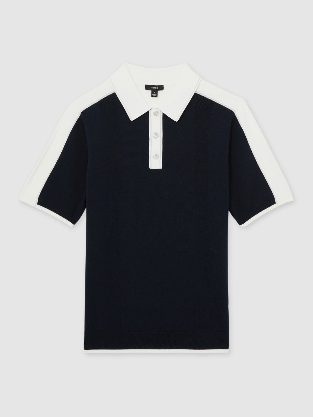 Reiss | Colour-Block Knit Polo Shirt in Navy/White