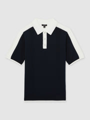 Reiss | Colour-Block Knit Polo Shirt in Navy/White