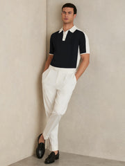 Reiss | Colour-Block Knit Polo Shirt in Navy/White