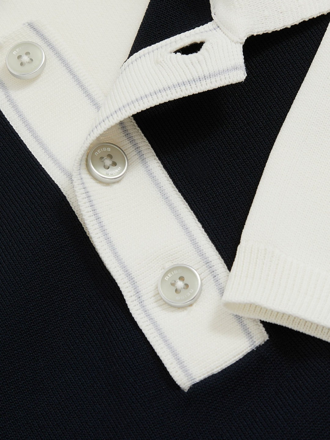 Reiss | Colour-Block Knit Polo Shirt in Navy/White