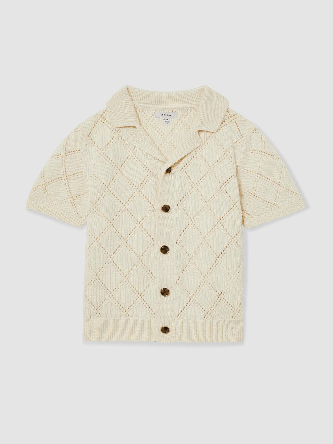 Reiss | 3-9 yrs Cotton Blend Diamond Knit Shirt in Off White