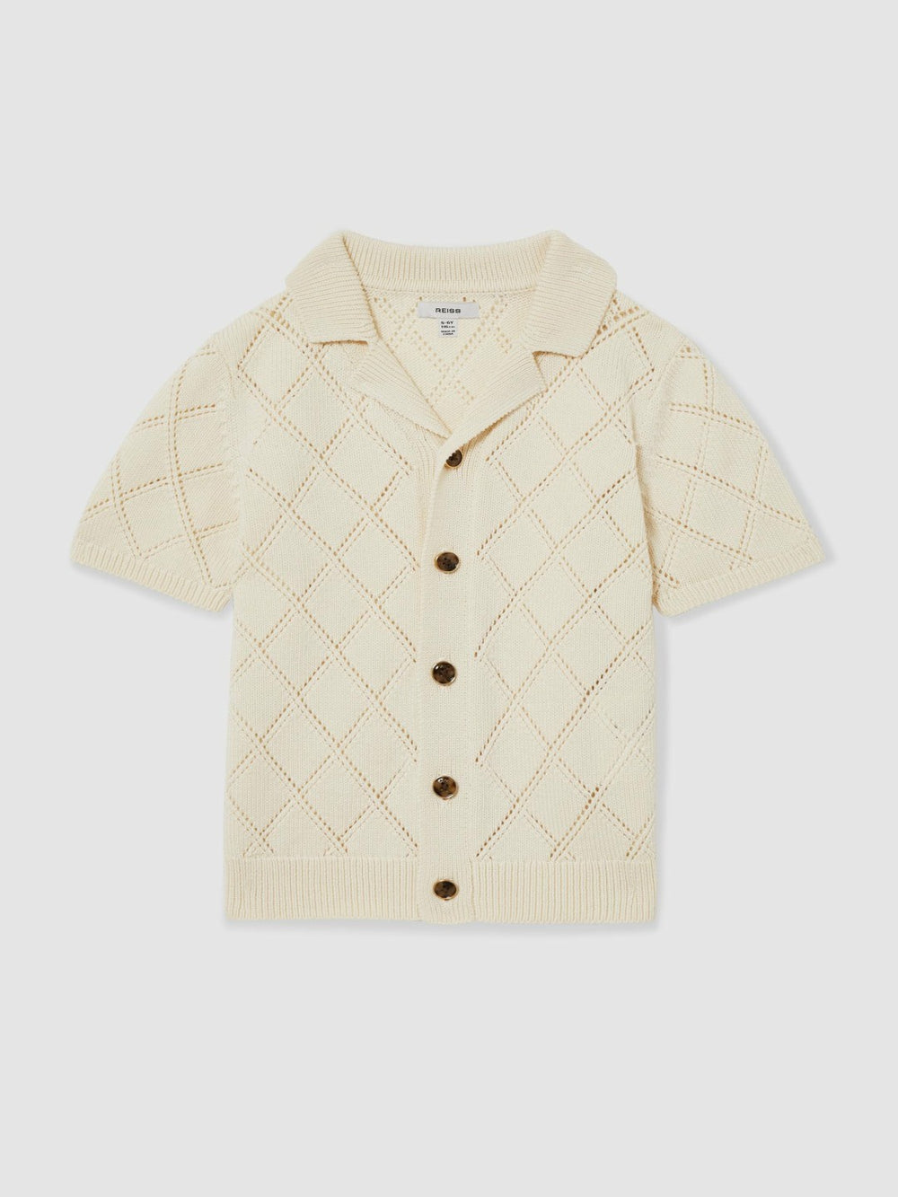 Reiss | 3-9 yrs Cotton Blend Diamond Knit Shirt in Off White