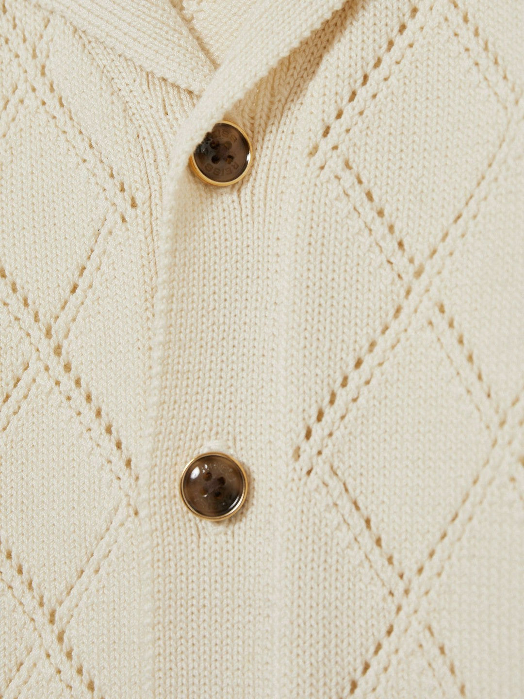 Reiss | 3-9 yrs Cotton Blend Diamond Knit Shirt in Off White