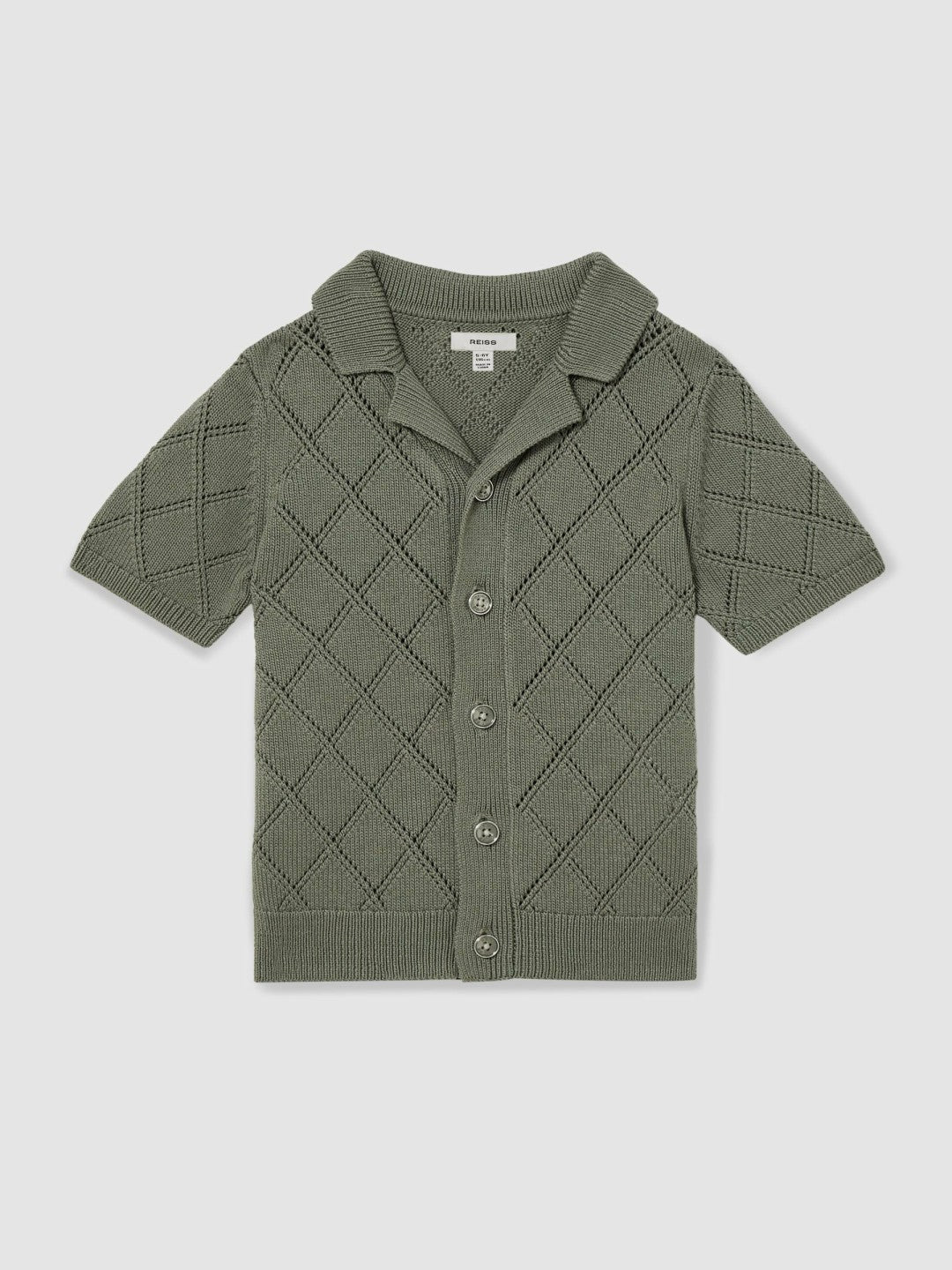 Reiss | 9-13 yrs Cotton Blend Diamond Knit Shirt in Dark Sage