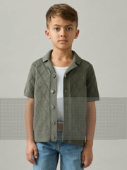 Reiss | 3-9 yrs Cotton Blend Diamond Knit Shirt in Dark Sage