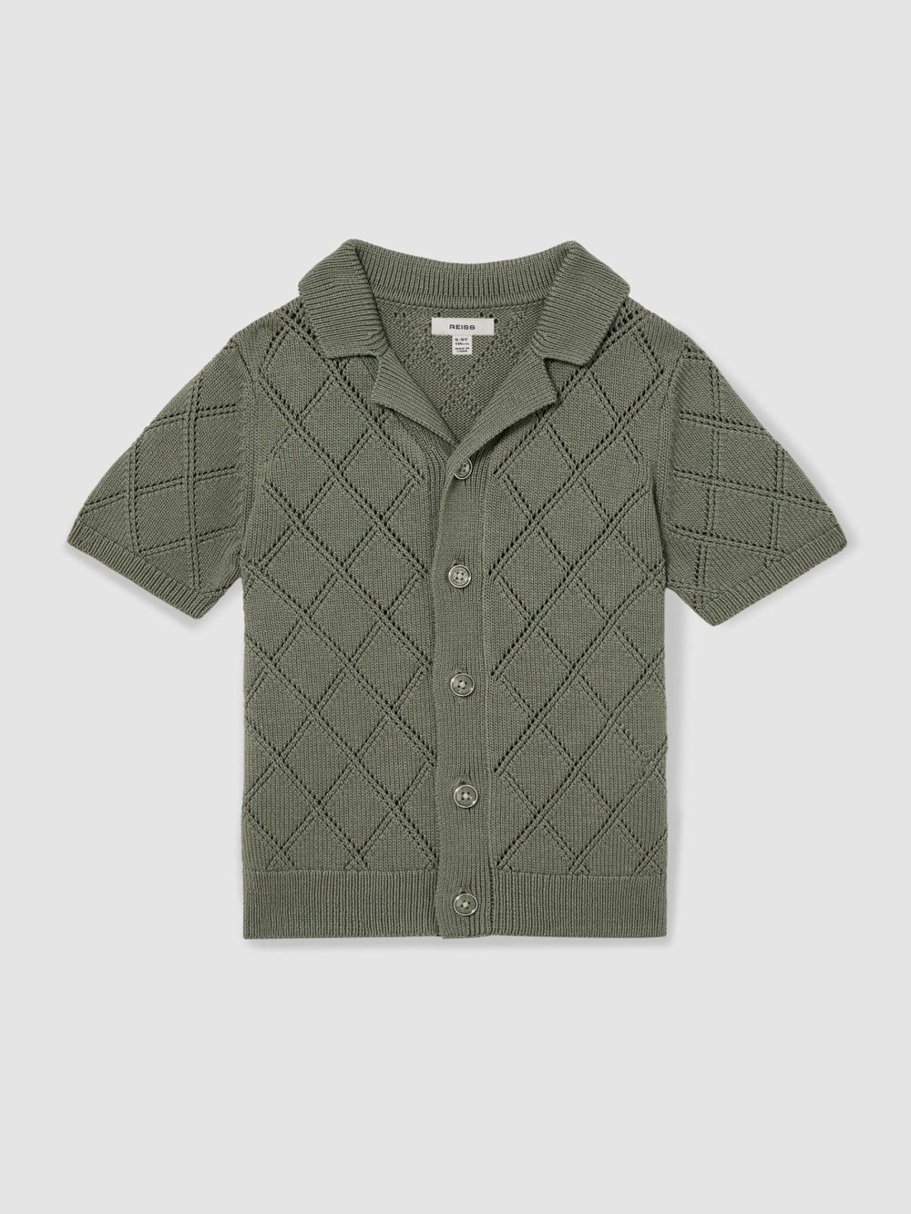 Reiss | 3-9 yrs Cotton Blend Diamond Knit Shirt in Dark Sage