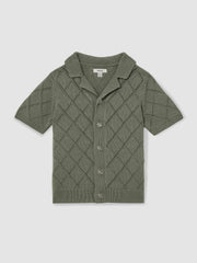 Reiss | 3-9 yrs Cotton Blend Diamond Knit Shirt in Dark Sage