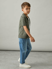 Reiss | 3-9 yrs Cotton Blend Diamond Knit Shirt in Dark Sage