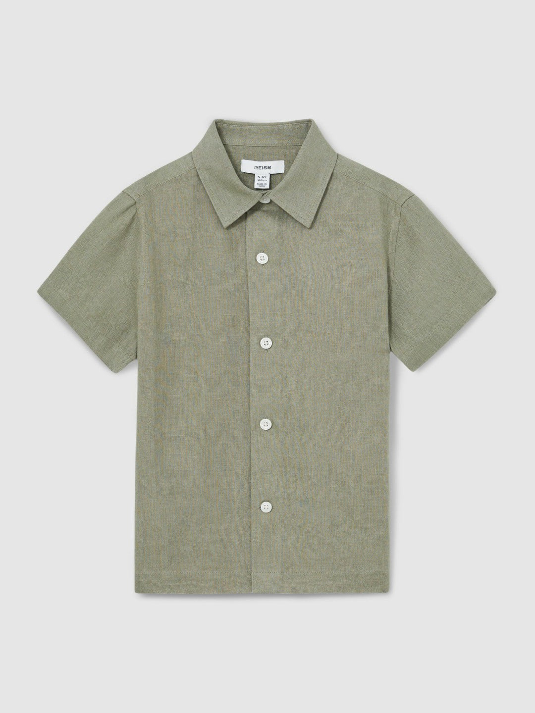Reiss | 3-9 yrs Short Sleeve Linen Shirt in Thyme Green