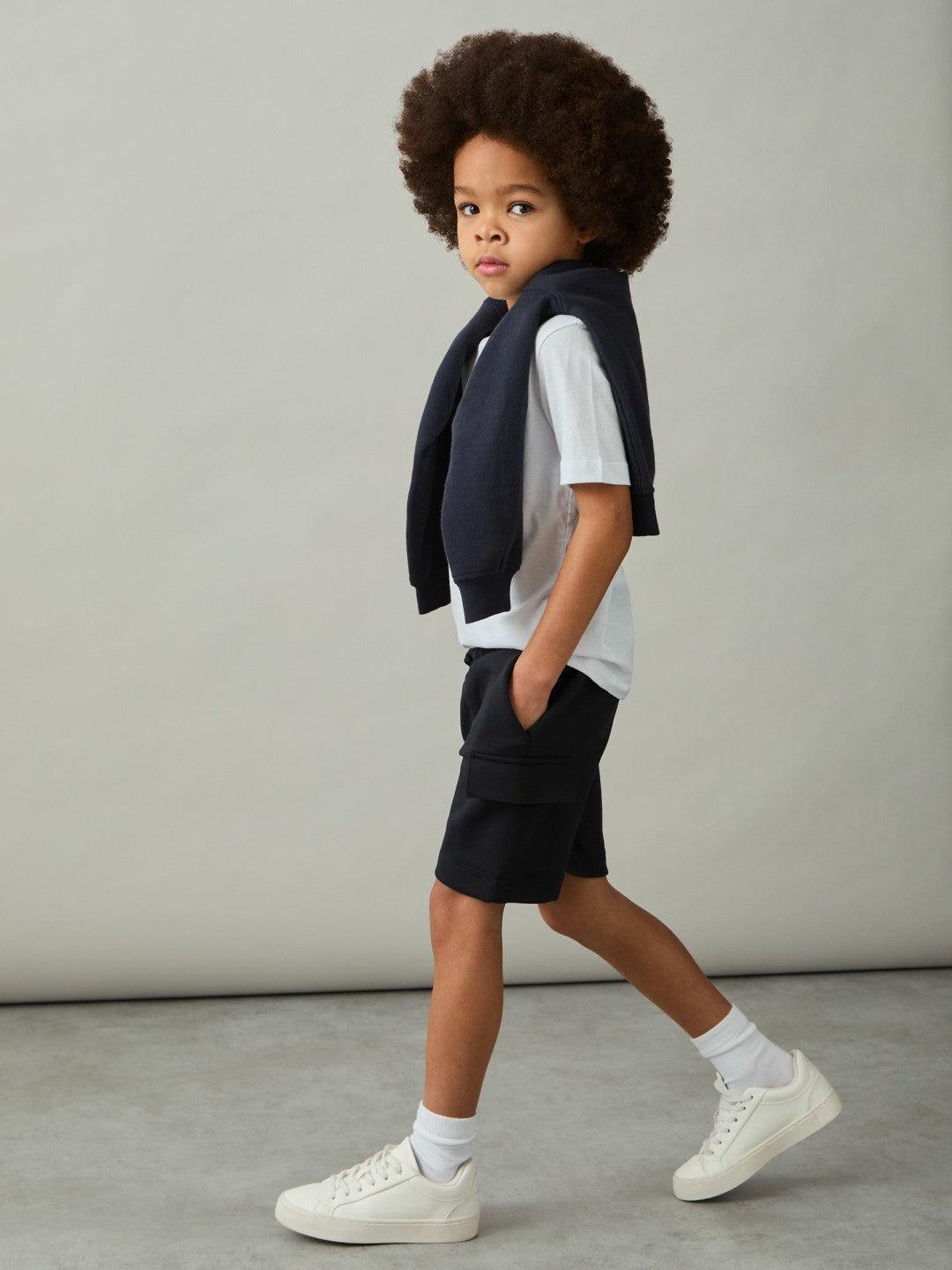 Reiss | 3-9 yrs Interlock-Jersey Cargo Shorts in Navy