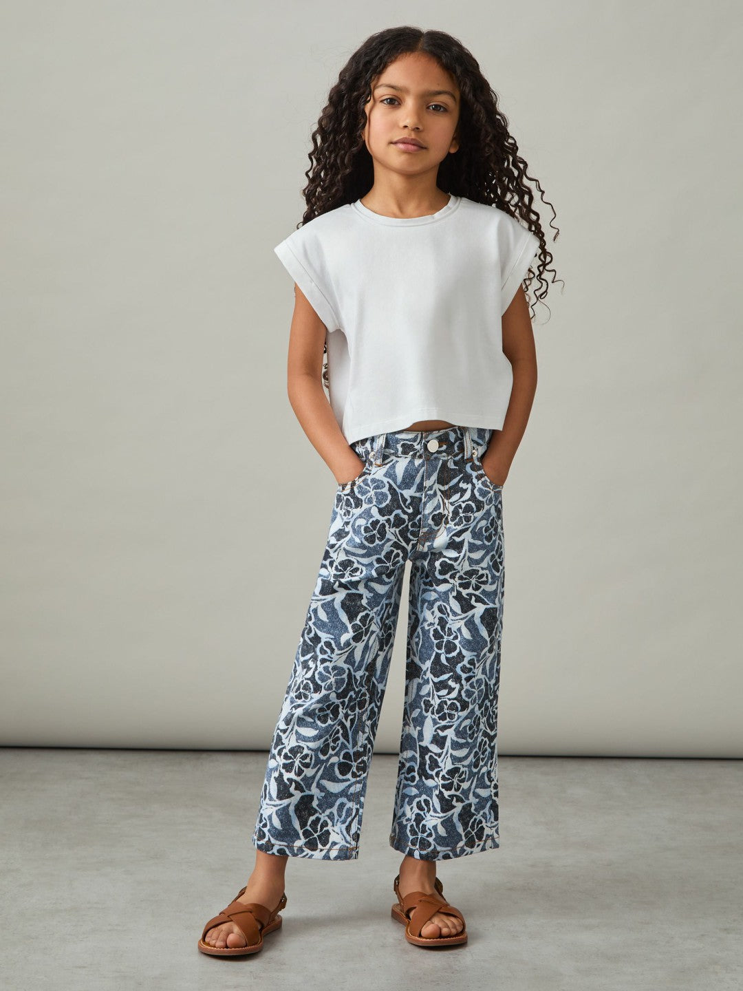Reiss | 9-13 yrs Floral-Print Straight-Leg Jeans in Blue