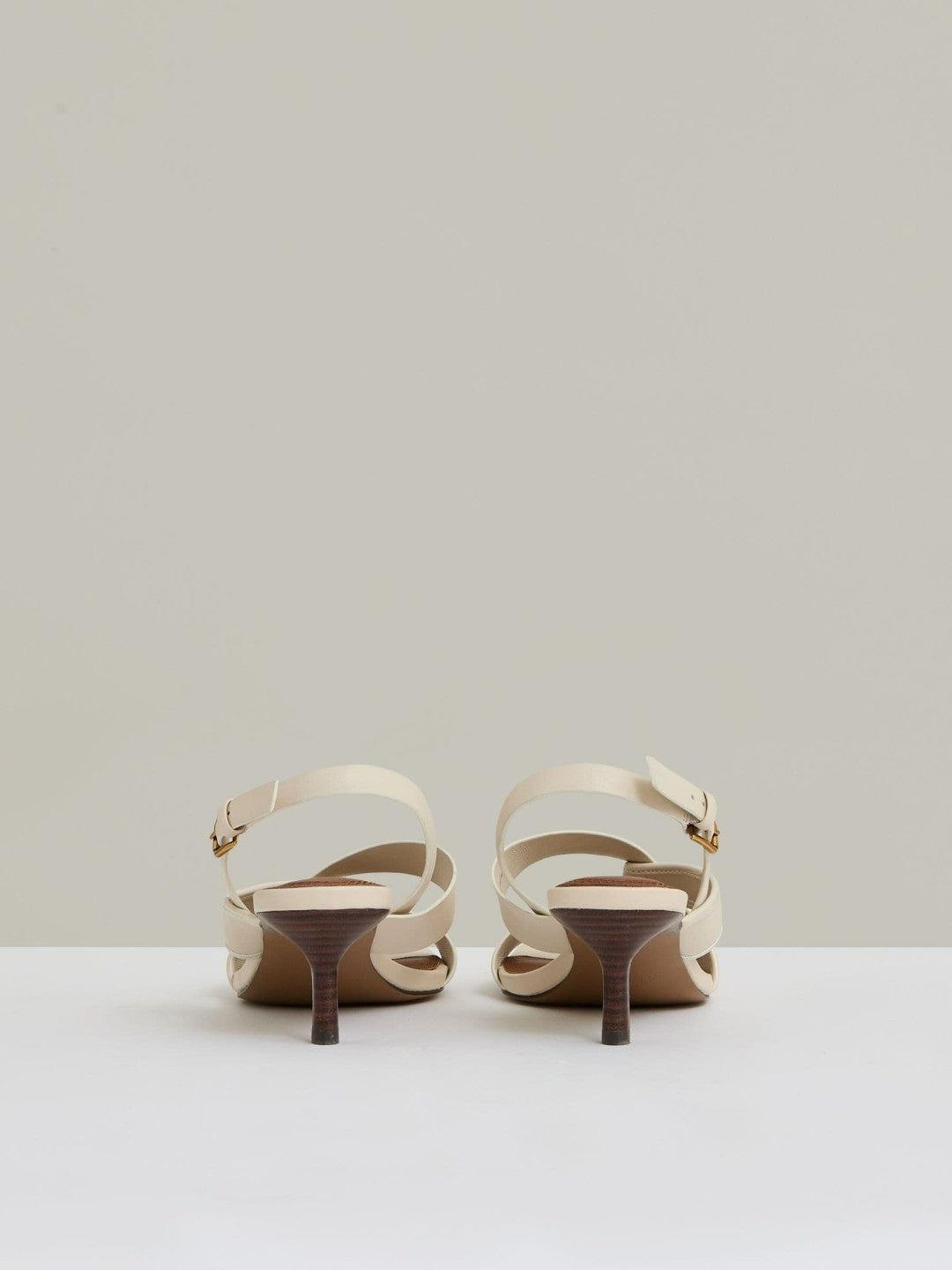 Reiss | Leather Link-Strap Low-Heel Sandals in Off White