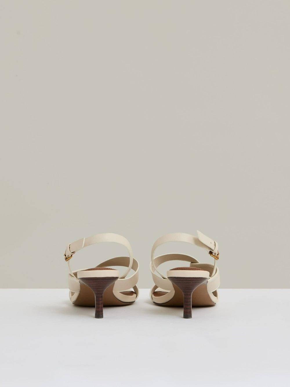 Reiss | Leather Link-Strap Low-Heel Sandals in Off White