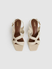 Reiss | Leather Link-Strap Low-Heel Sandals in Off White