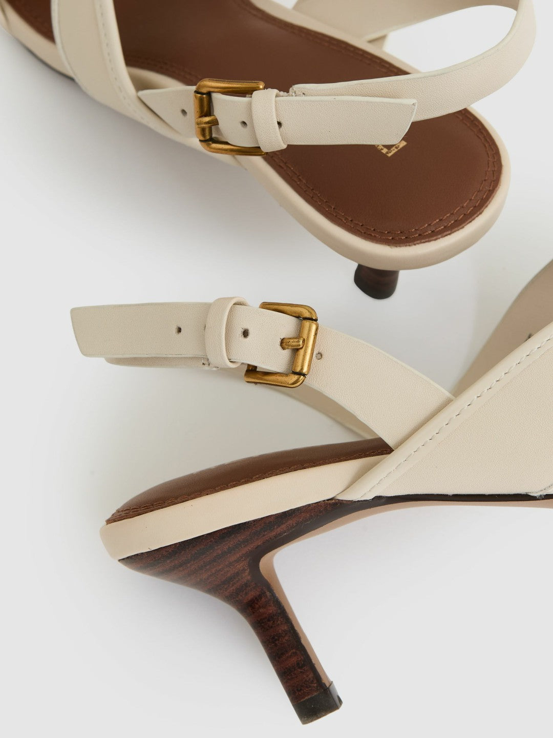 Reiss | Leather Link-Strap Low-Heel Sandals in Off White