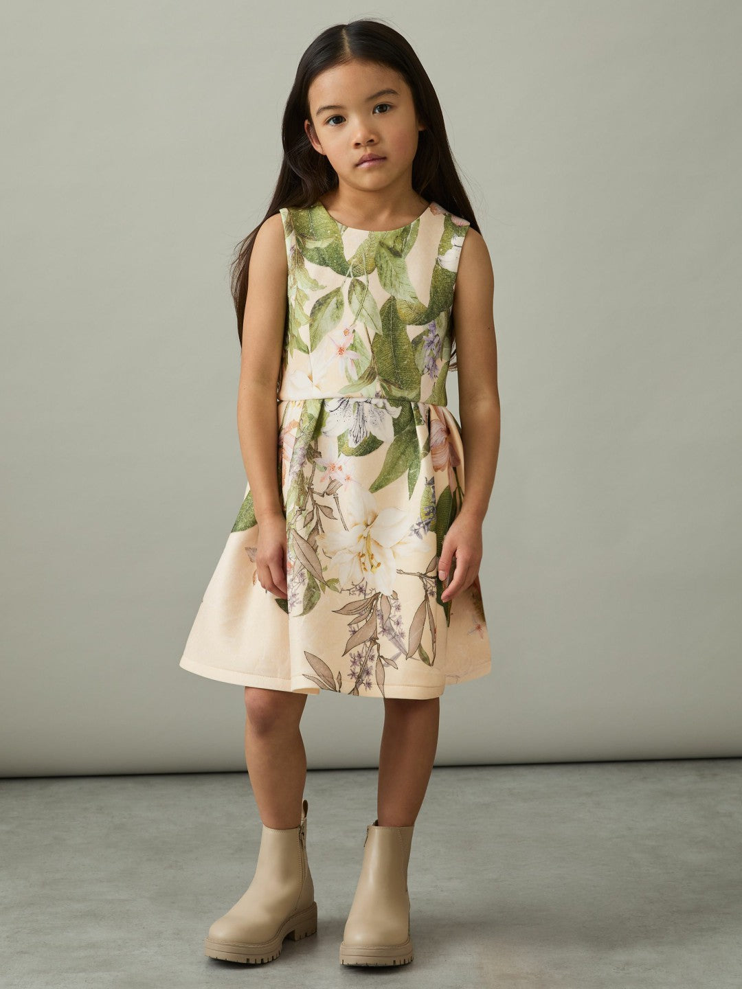 Reiss | 4-9 yrs Floral Scuba Sleeveless Dress in Pink Print