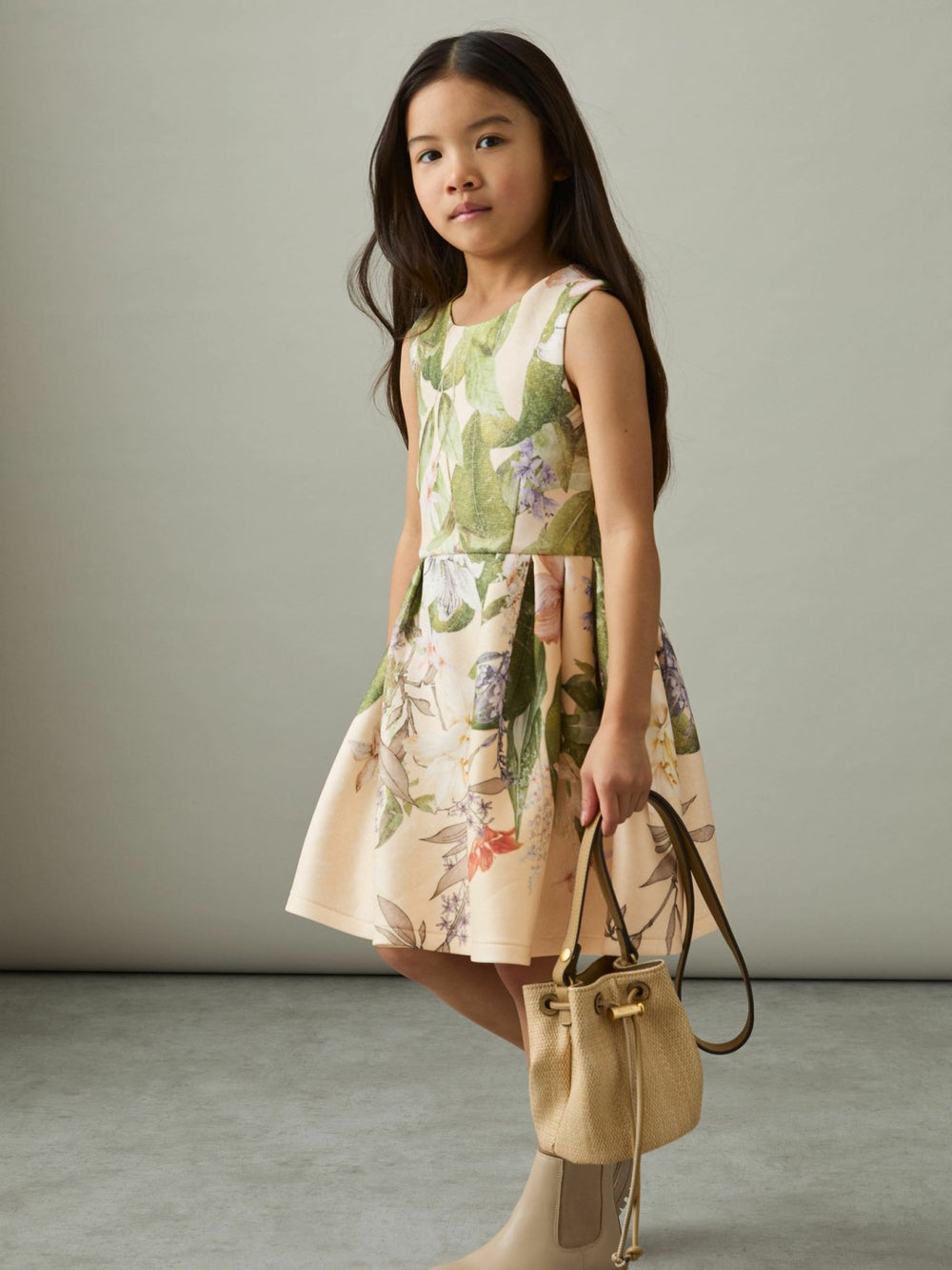 Reiss | 4-9 yrs Floral Scuba Sleeveless Dress in Pink Print