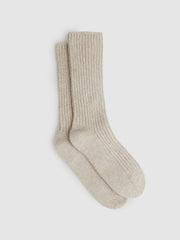 Reiss | Rib-Knit Socks With Cashmere in Oatmeal