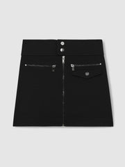 Reiss | 9-13 yrs Piqué Zip-Detail Mini Skirt in Black