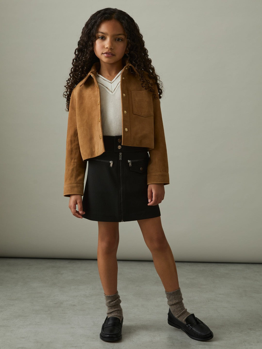 Reiss | 9-13 yrs Piqué Zip-Detail Mini Skirt in Black