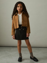 Reiss | 13-14 yrs Piqué Zip-Detail Mini Skirt in Black