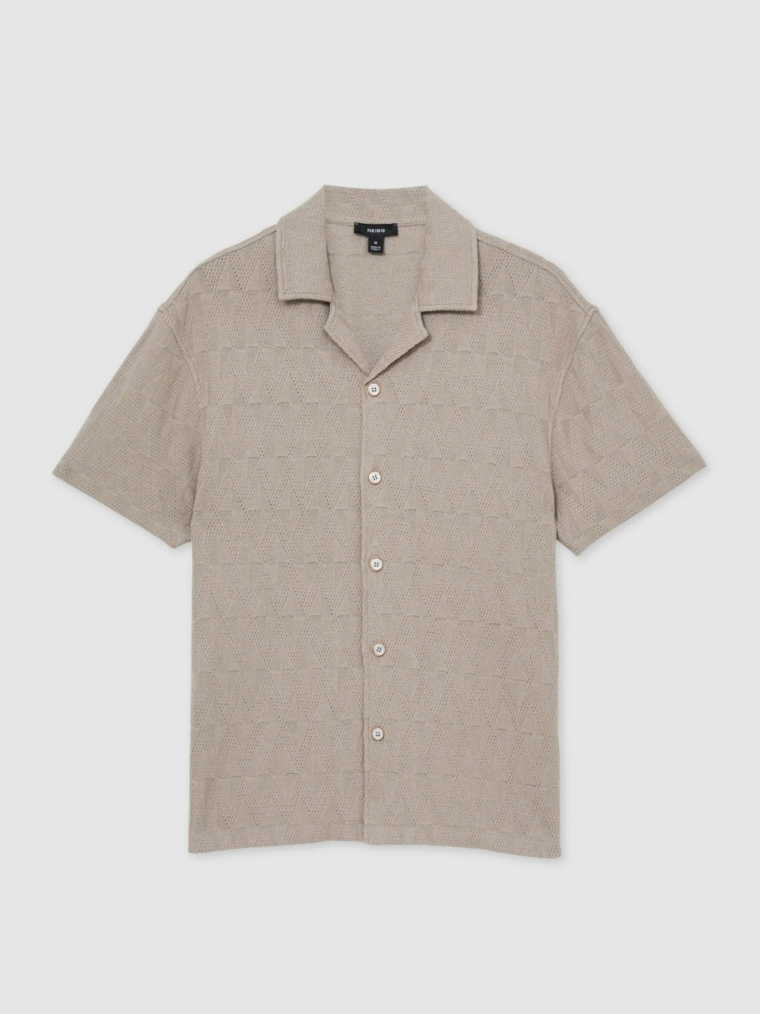 Reiss | Cotton Textured Cuban-Collar Shirt in Mink Brown