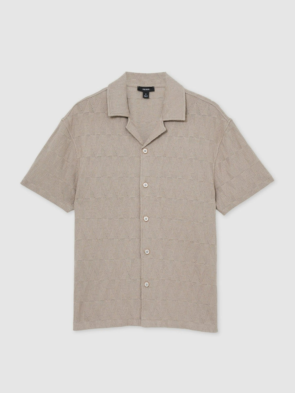Reiss | Cotton Textured Cuban-Collar Shirt in Mink Brown