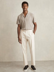 Reiss | Cotton Textured Cuban-Collar Shirt in Mink Brown