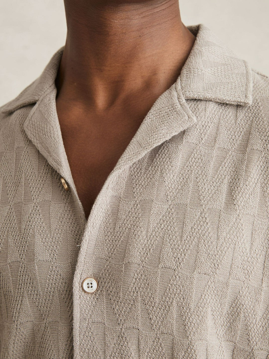 Reiss | Cotton Textured Cuban-Collar Shirt in Mink Brown