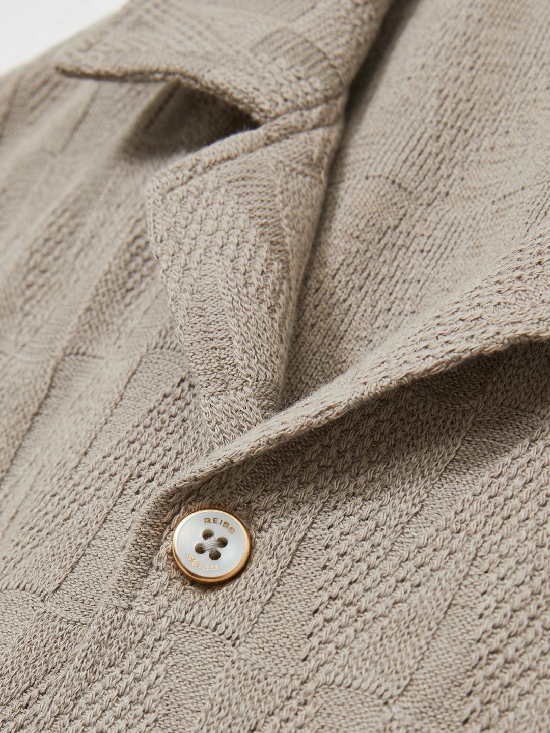 Reiss | Cotton Textured Cuban-Collar Shirt in Mink Brown