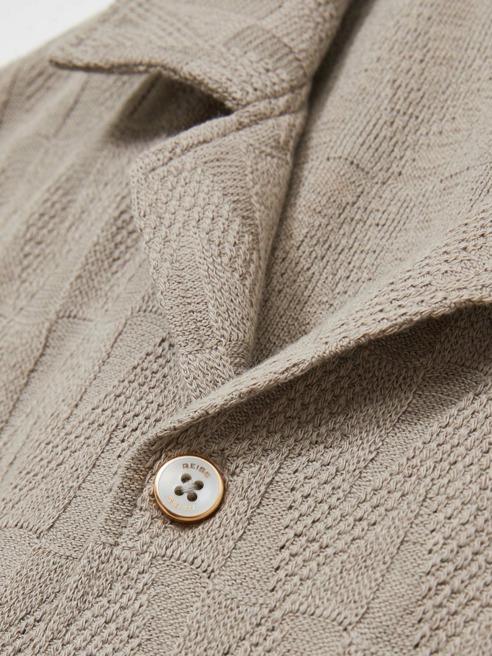 Reiss | Cotton Textured Cuban-Collar Shirt in Mink Brown