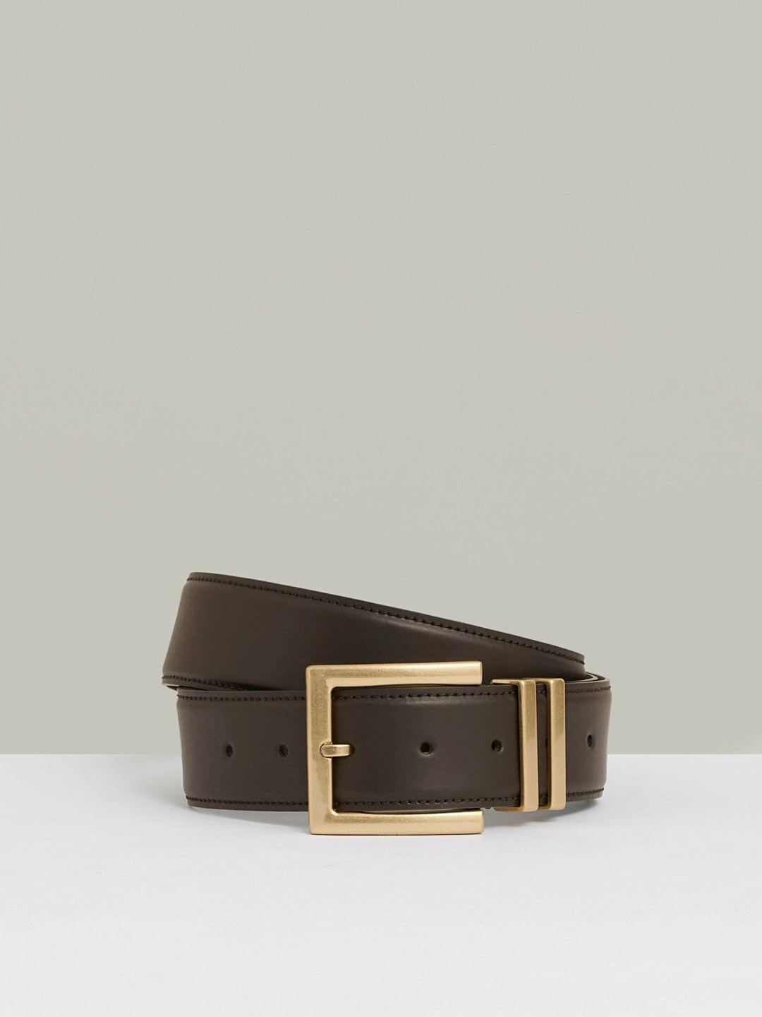 Reiss | Leather Square Buckle Belt in Chocolate