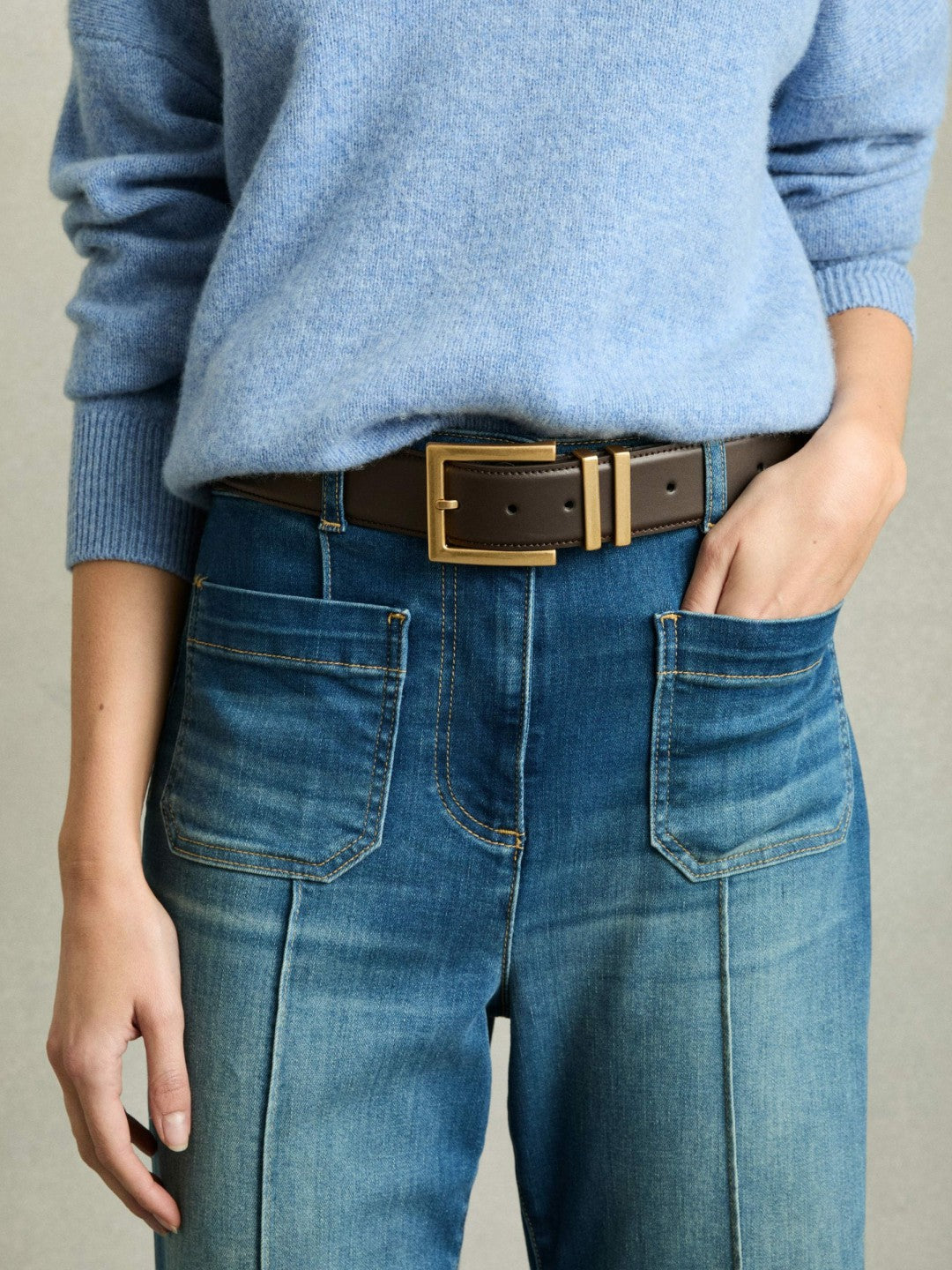 Reiss | Leather Square Buckle Belt in Chocolate