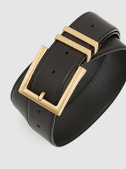 Reiss | Leather Square Buckle Belt in Chocolate