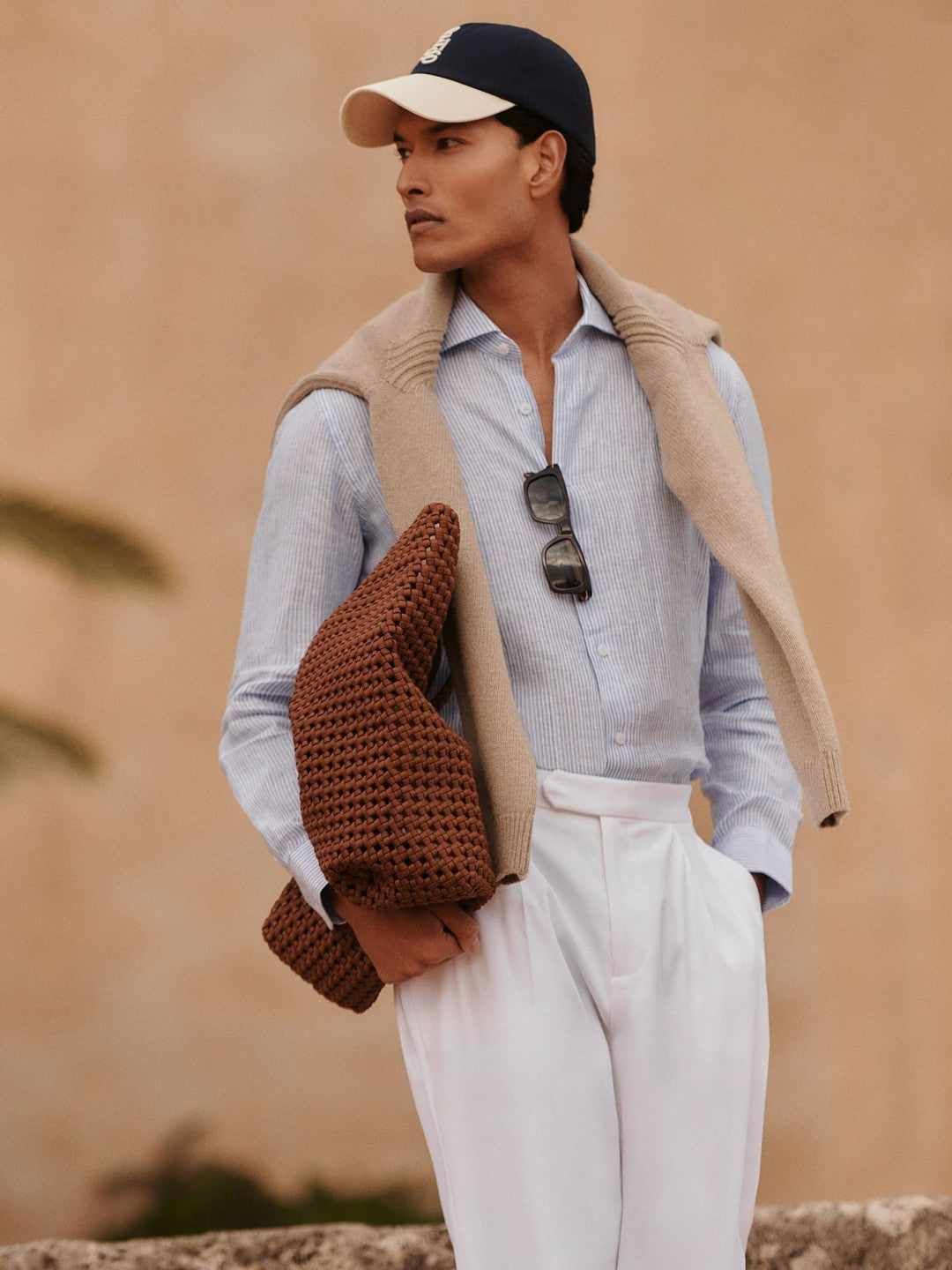 Reiss | Linen Striped Long Sleeve Shirt in Soft Blue/White Fine Stripe