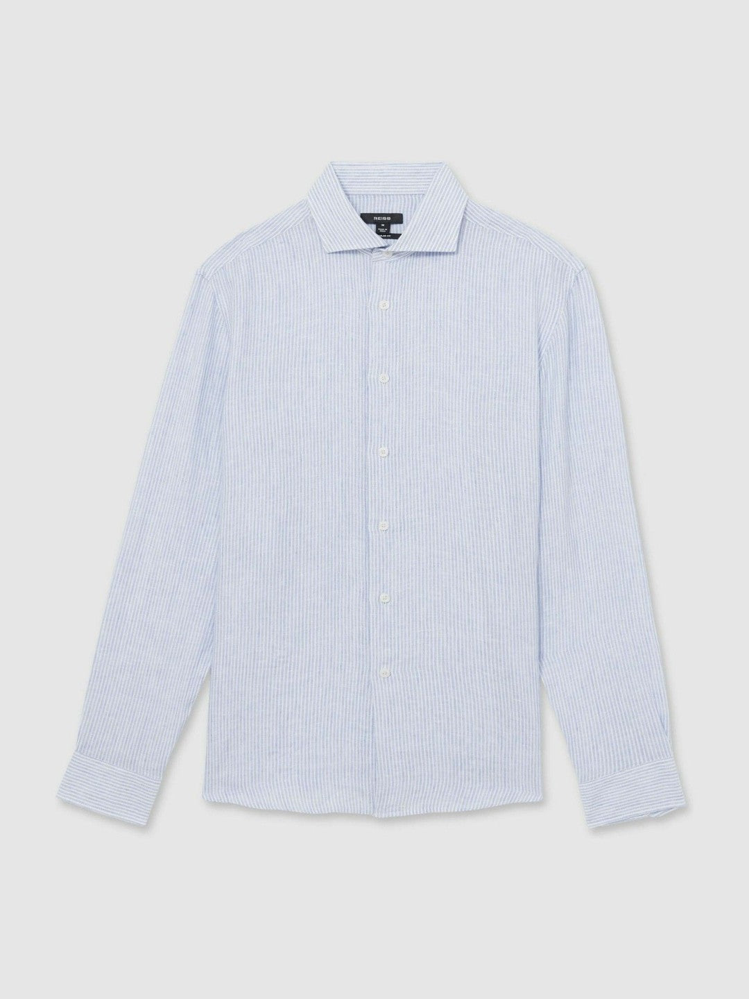 Reiss | Linen Striped Long Sleeve Shirt in Soft Blue/White Fine Stripe