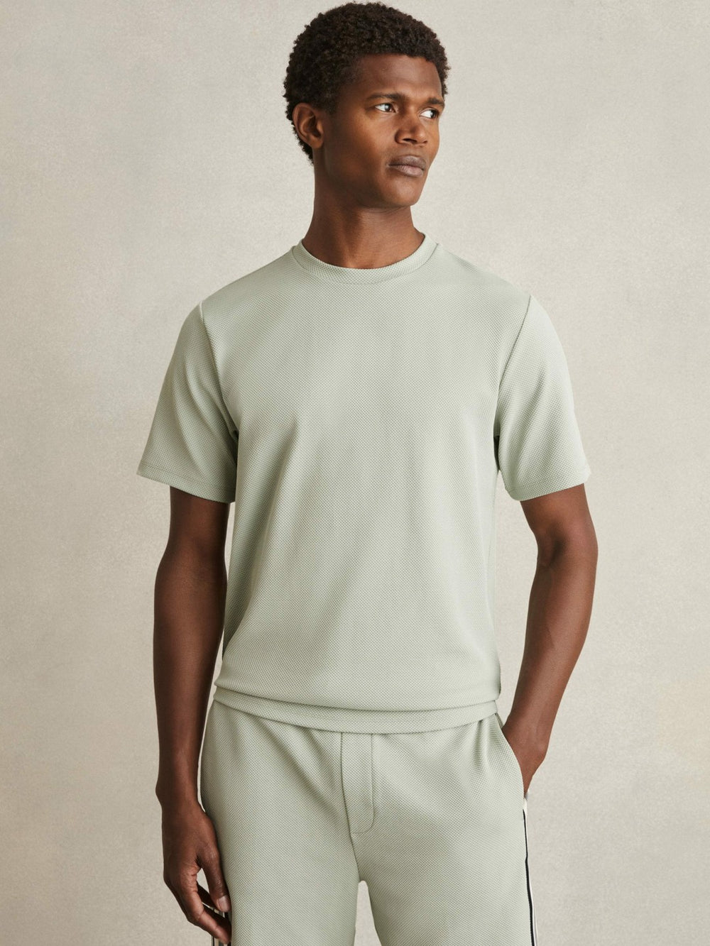 Reiss | Textured Crew-Neck T-Shirt in Sage Green