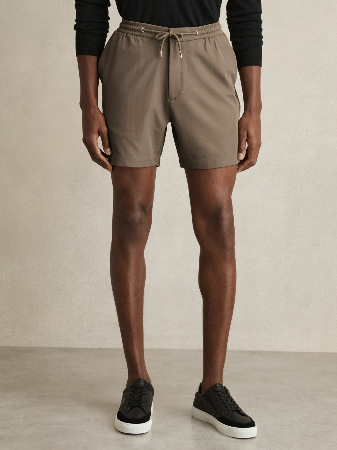 Reiss | Textured Drawstring Shorts in Mocha Brown