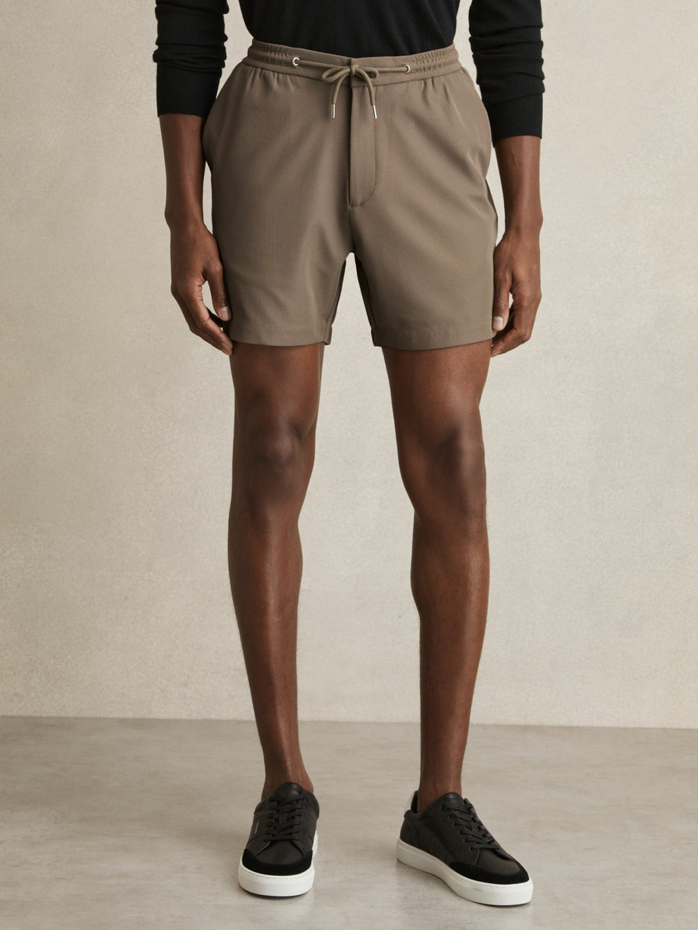 Reiss | Textured Drawstring Shorts in Mocha Brown