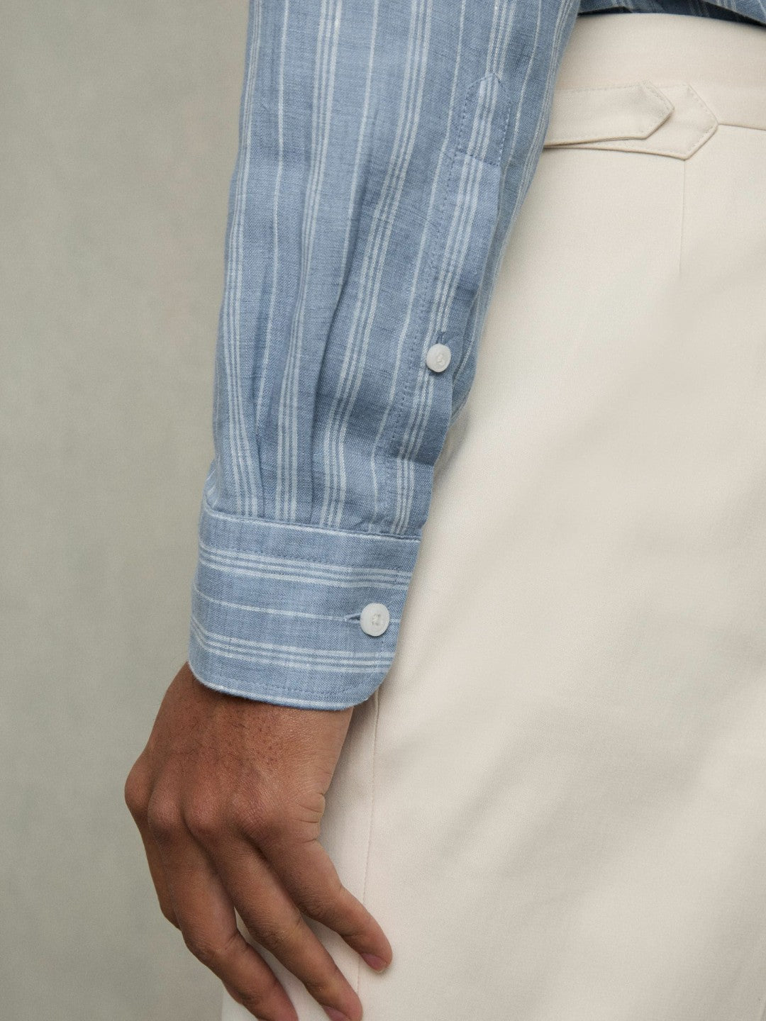 Reiss | Linen Striped Long Sleeve Shirt in Airforce Blue/White Bengal Stripe