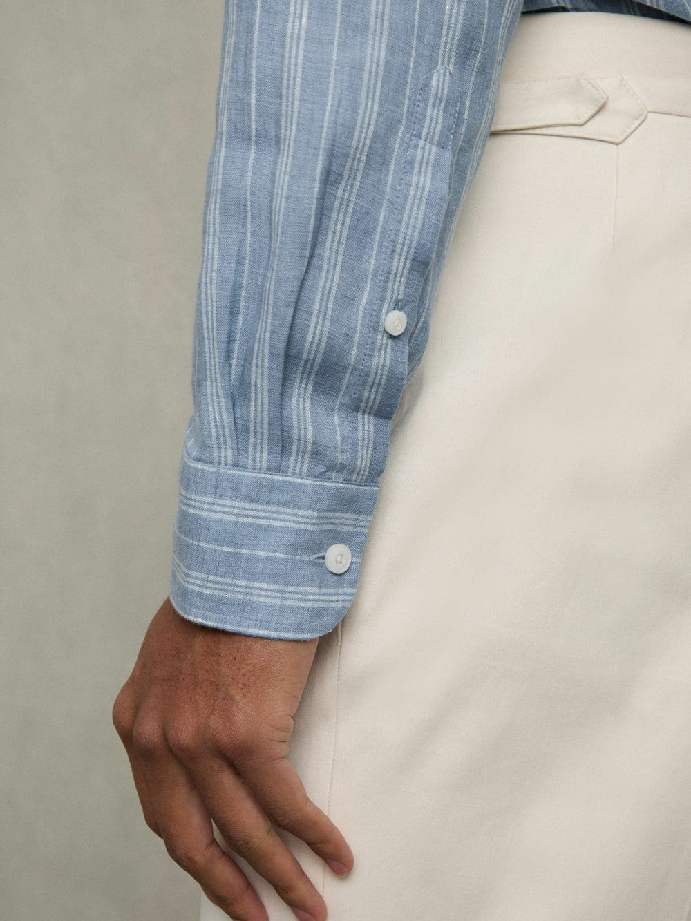 Reiss | Linen Striped Long Sleeve Shirt in Airforce Blue/White Bengal Stripe