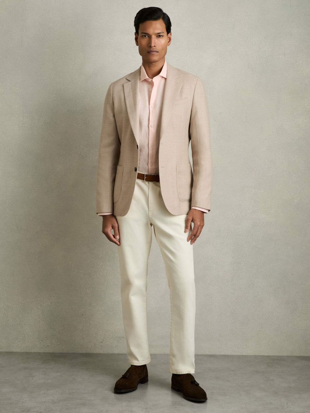 Reiss | Linen Button-Through Shirt in Prep Pink