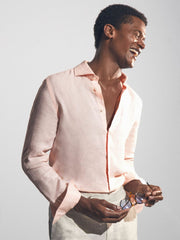 Reiss | Linen Button-Through Shirt in Prep Pink