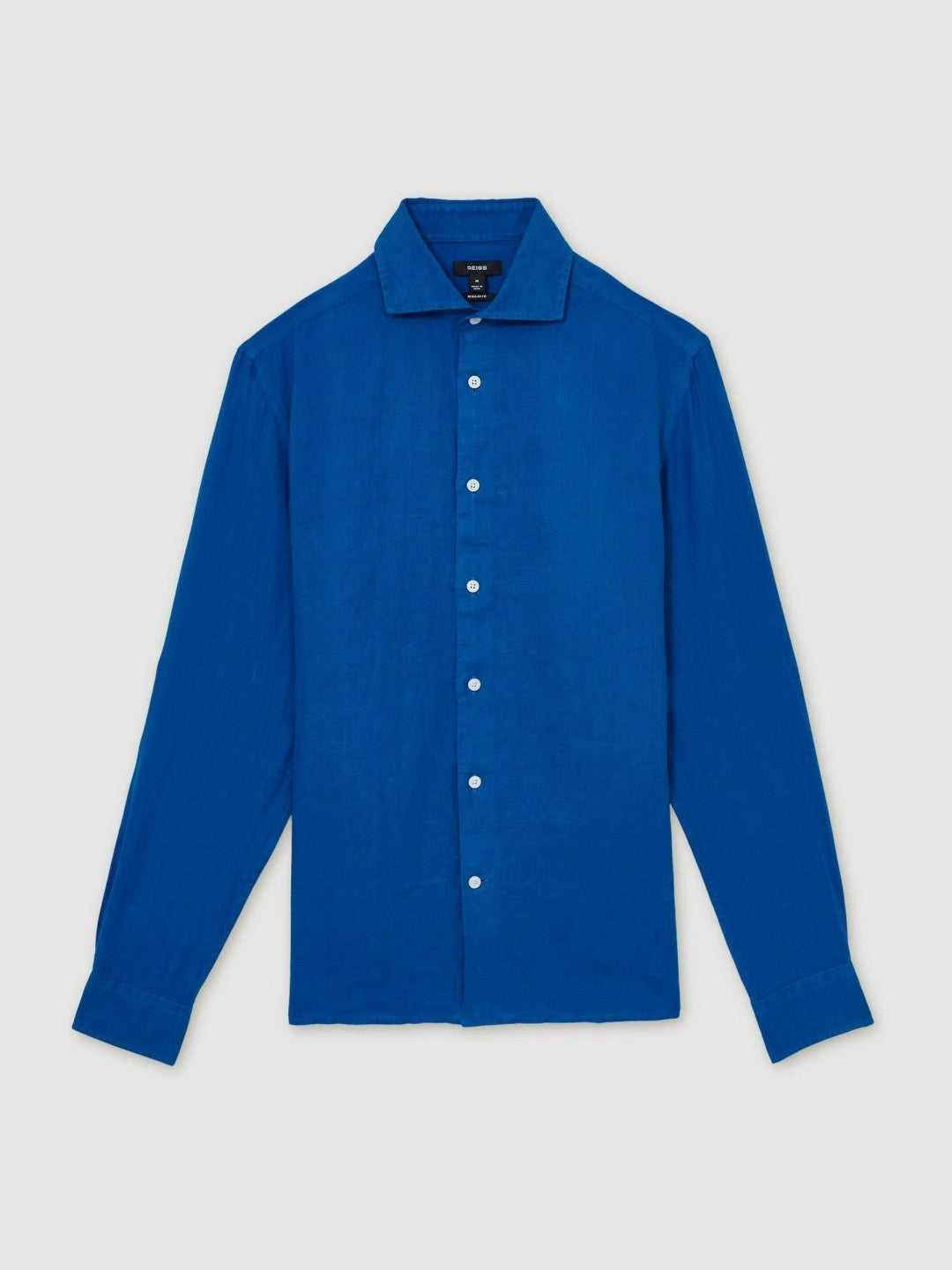 Reiss | Linen Button-Through Shirt in Bright Blue