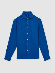 Reiss | Linen Button-Through Shirt in Bright Blue