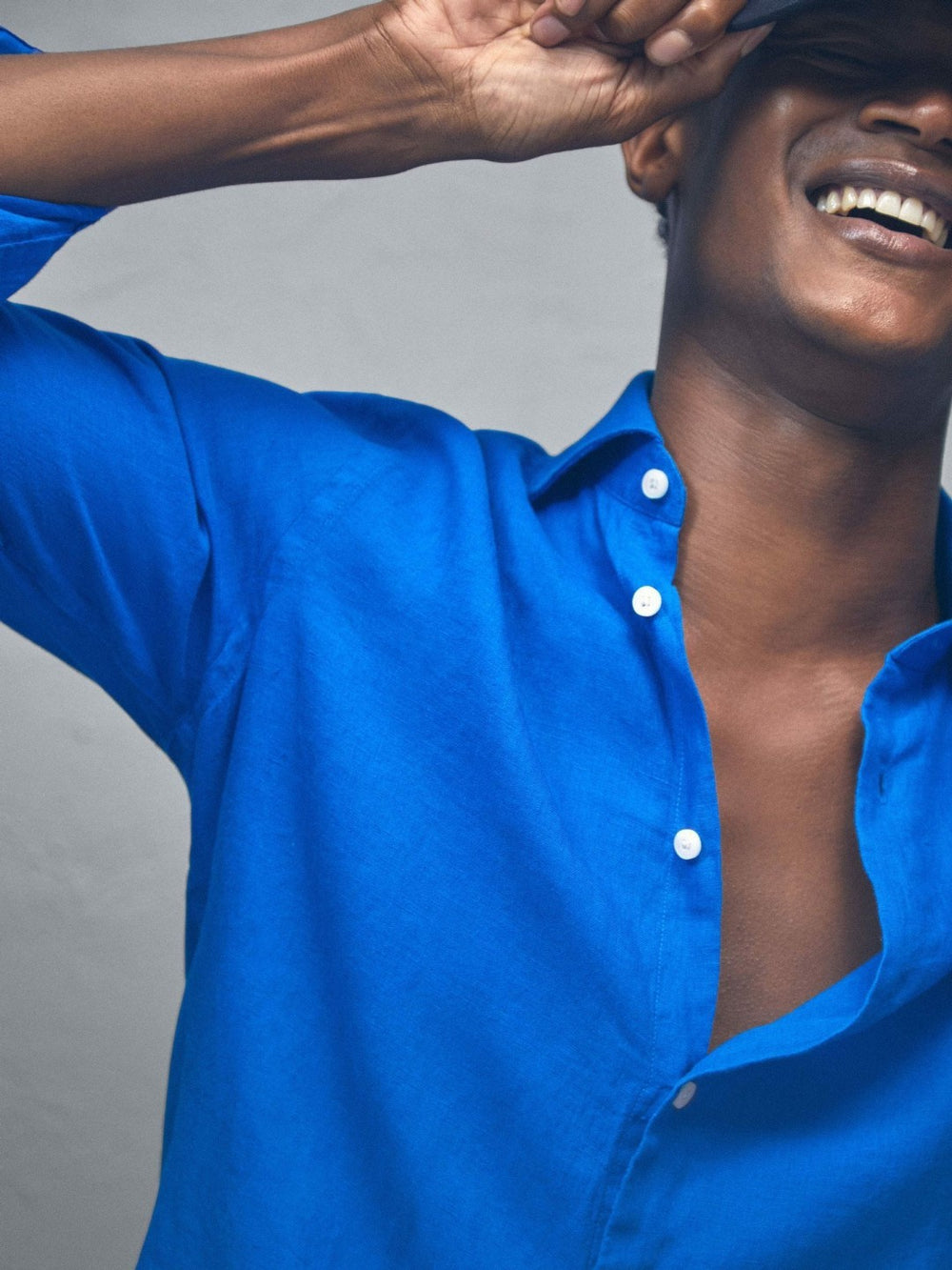 Reiss | Linen Button-Through Shirt in Bright Blue