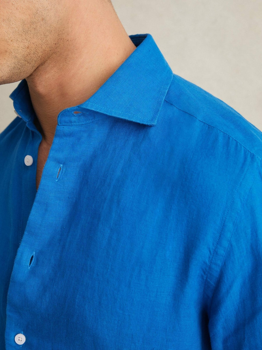 Reiss | Linen Button-Through Shirt in Bright Blue