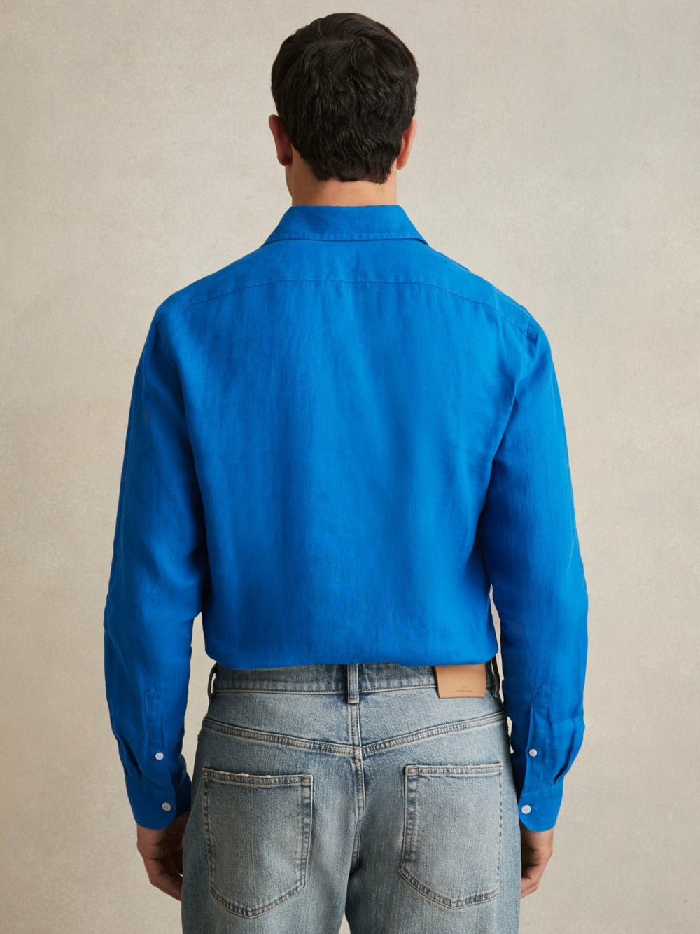 Reiss | Linen Button-Through Shirt in Bright Blue